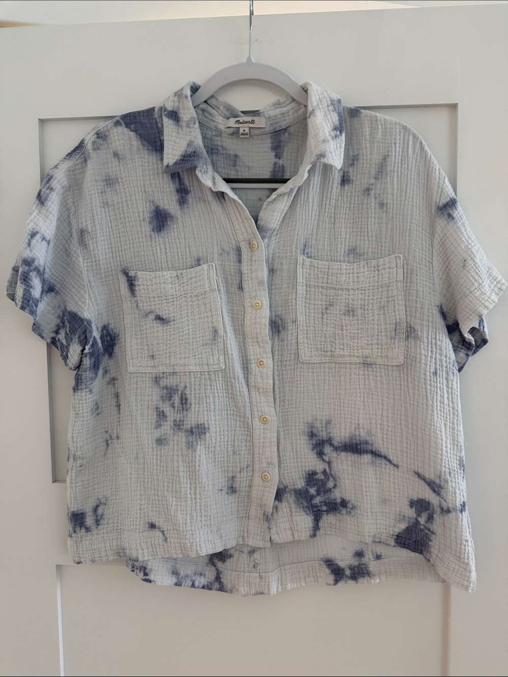 Madewell Tie Dye Cotton Gauze Button Front Shirt M Blue White